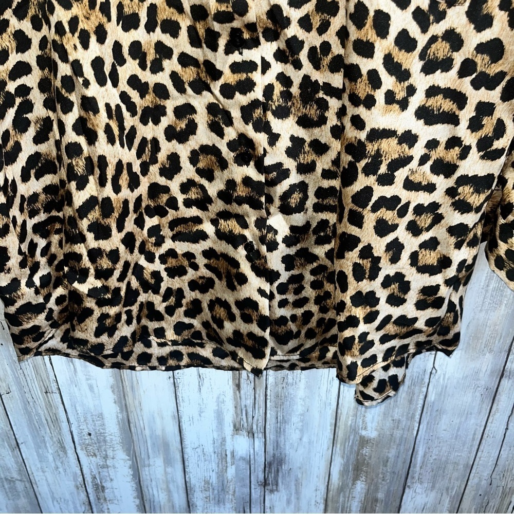 Zara Leopard Print Satin Button Down Blouse Long Sleeve Pocket Top Size S - Picture 2 of 6